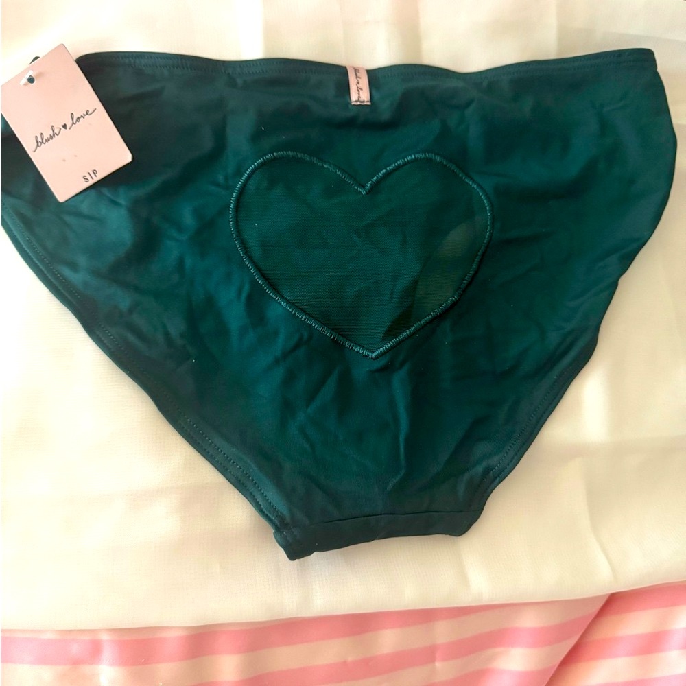 PINK Victoria's Secret Blush ♥️ Love hunter Green Heart mesh Panty - NWT- Size S